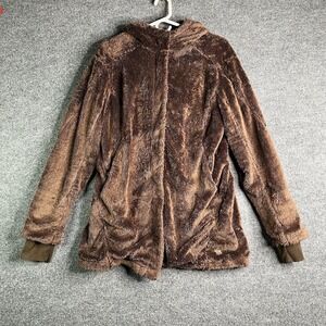 Mountain Hardwear Monkey Fleece Jacket Womens L‎ Brown Windstopper Hooded